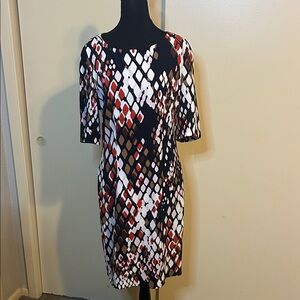 Boss Black and Red Geometric Midi Dress